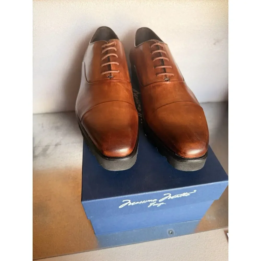 Massimo Matteo Mens Toledo Tan Leather Gomma Aquila Cap Toe Oxfords Size 9M NIB